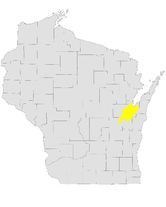 Wisconsin statewide map highlighting the location of the Lower Fox River basin.