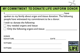 Doner Donate Life Pocket Card for printing