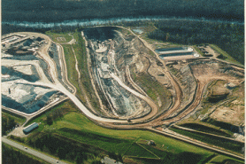 View, looking southwest, of the Flambeau Mine during operations.