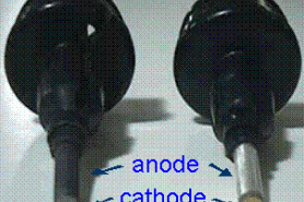 Left: Fouled anode. Right: properly cleaned anode.