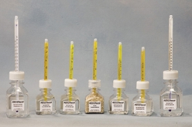 Smaller thermometers in a sealed bottle are perfect for incubators and refrigerators.