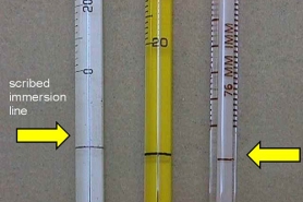 Partial immersion thermometers have an immersion line inscribed on them.