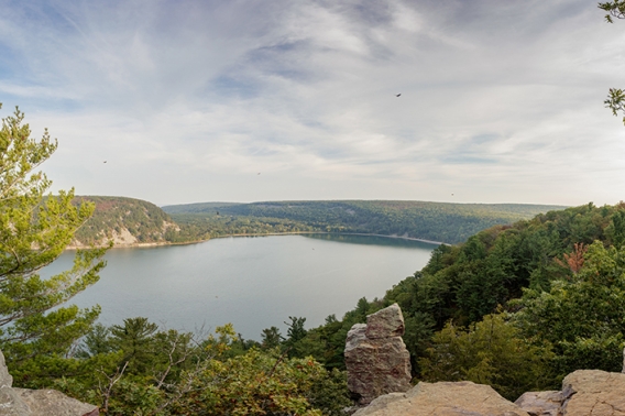 Panoramic view of Devils Lake in summer