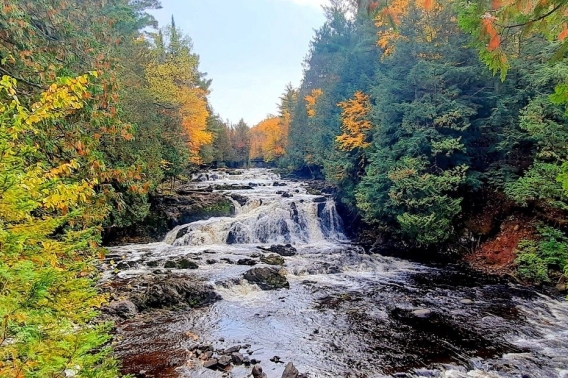 The Bad River flowing through fall colors in Copper Falls State Park.