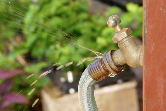 Outdoor faucet hooked up to hose. Photo Credit: floop on iStock