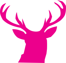 A silhouette of a buck's head, colored pink.