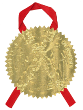 Gold State of Wisconsin Seal with Red Ribbon.