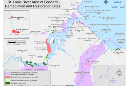 Map showing remediation and restoration sites in the St. Louis River AOC.