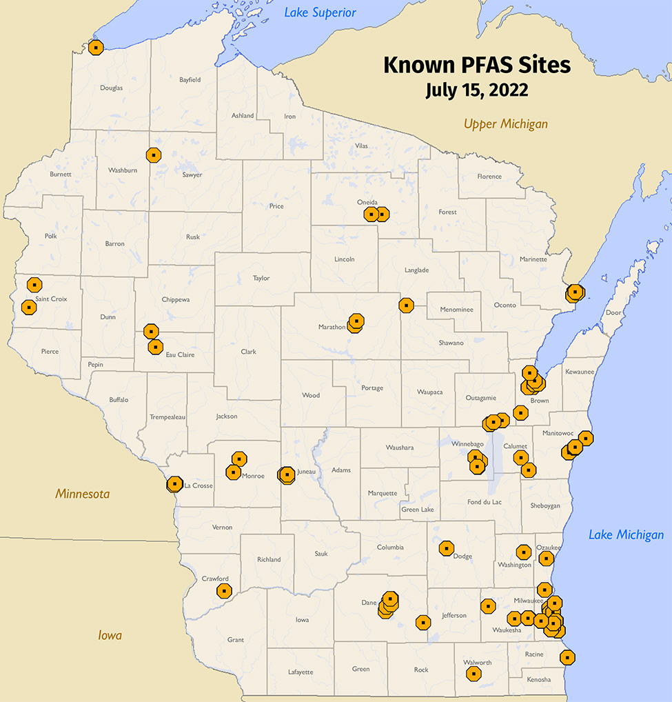 Known PFAS Sites in Wisconsin as of July 15, 2022