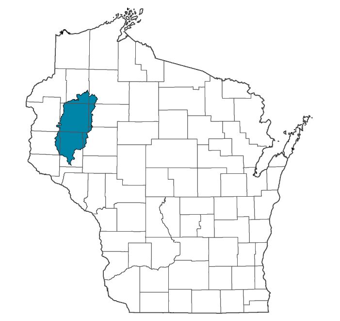 Wisconsin outline showing location of Tainter/Menomin TMDL project