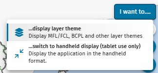 Screenshot of 'I want to...' button and highlighted '...display layer theme' option.