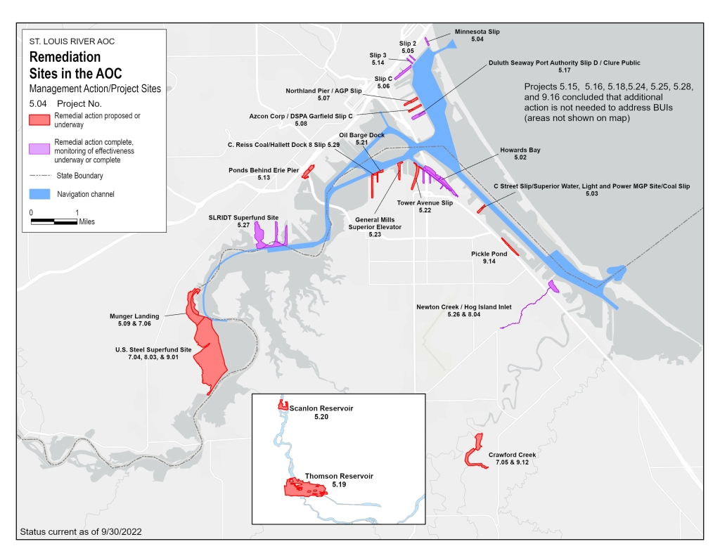 St. Louis River AOC Remediation Sites - Sept. 2022