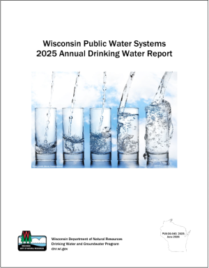 2025 Annual Drinking Water Report Cover showing 5 glasses of water being filled up with clean water