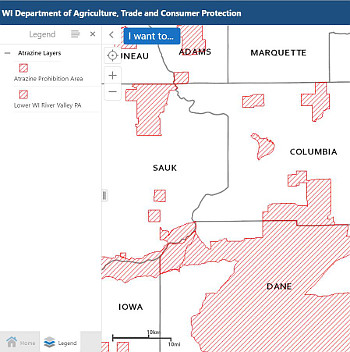 Map showing the approximate boundaries of Atrazine Prohibition Areas in Wisconsin