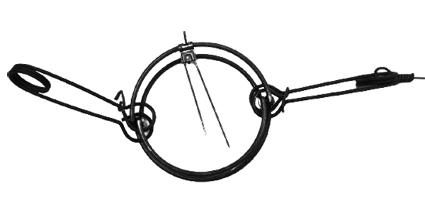 Diagram of a body-grip trap, showing how to determine the diameter of a circular trap. Measuring from one end of the circle to the opposite end of the circle.
