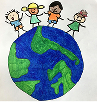 Drawing of children and earth by Christian Cale.