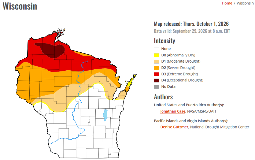 Current Drought Conditions in Wisconsin Map