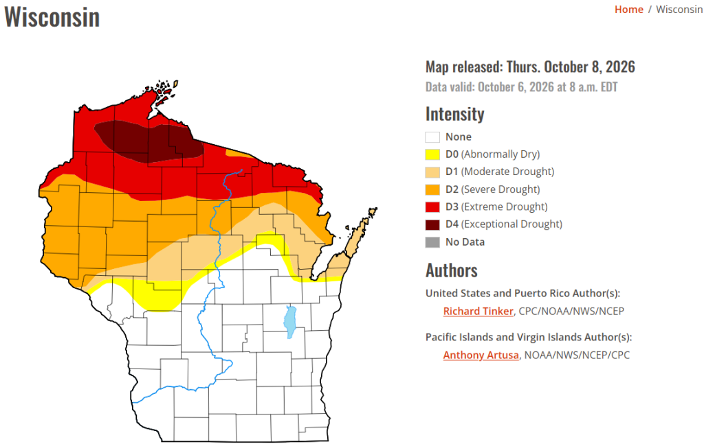 Current Drought Conditions in Wisconsin Map