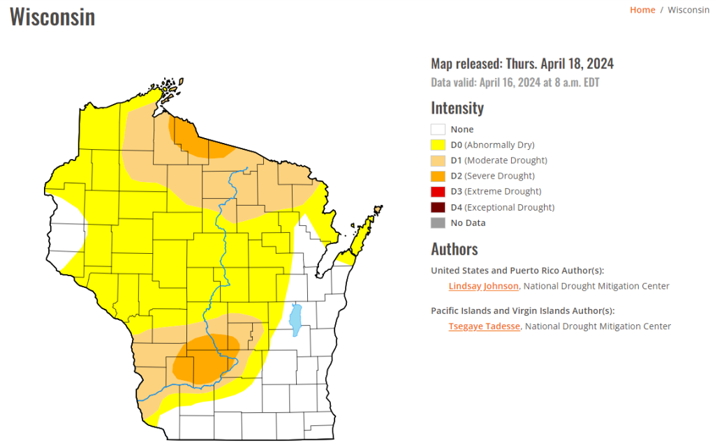Current Drought Conditions in Wisconsin Map