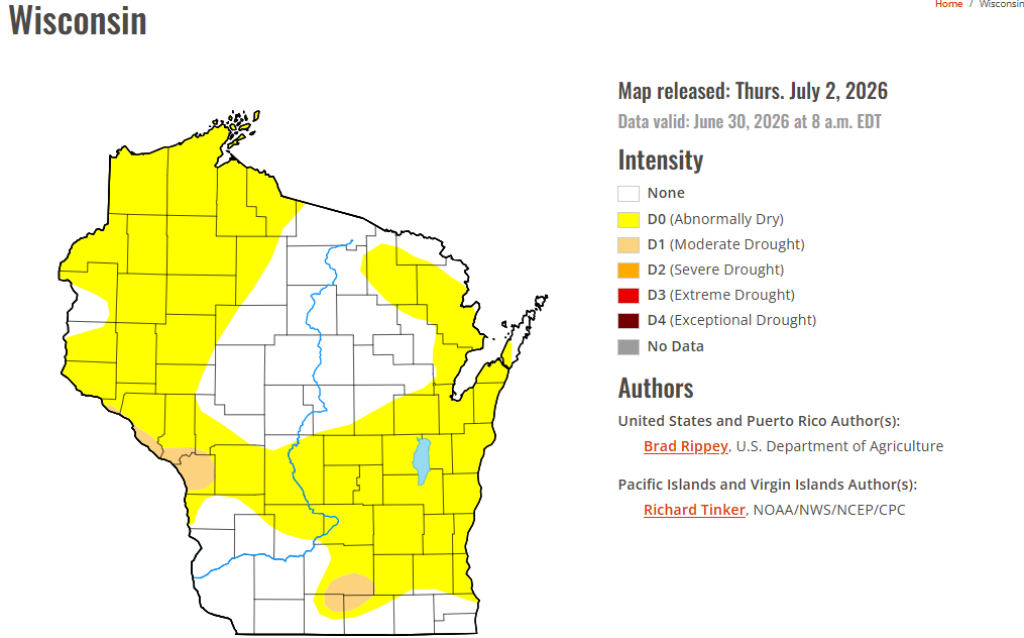 Current Drought Conditions in Wisconsin Map