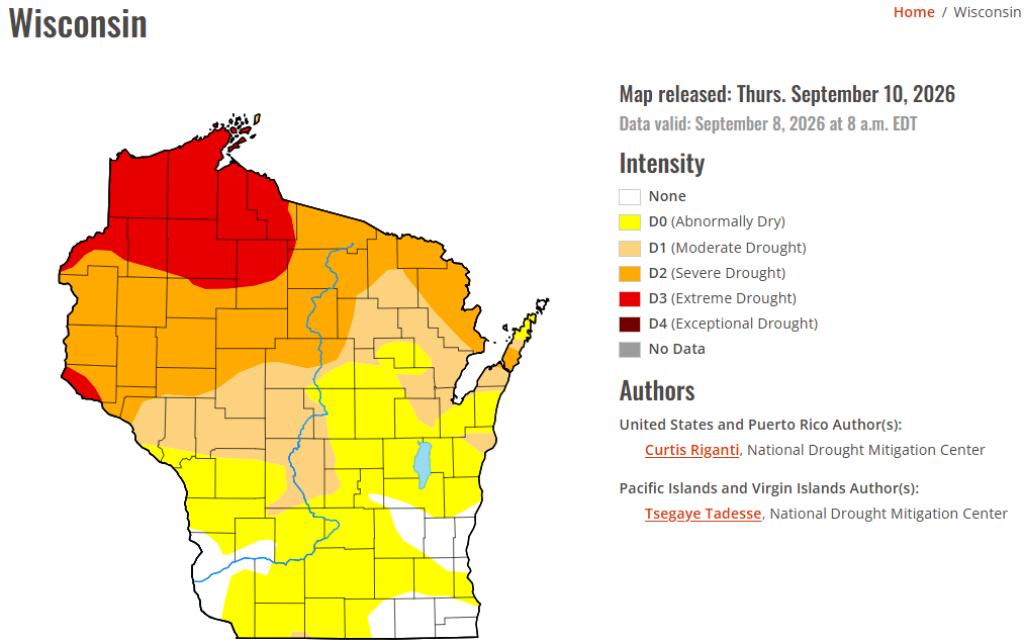 Current Drought Conditions in Wisconsin Map