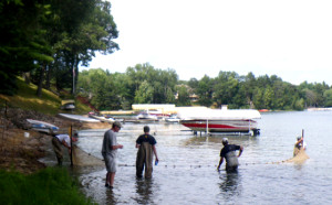 Seining for fish along the shores of Pleasant Lake, WI © DNR