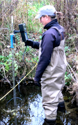 UWSP staff measuring flow © UWSP Watershed  Science Center