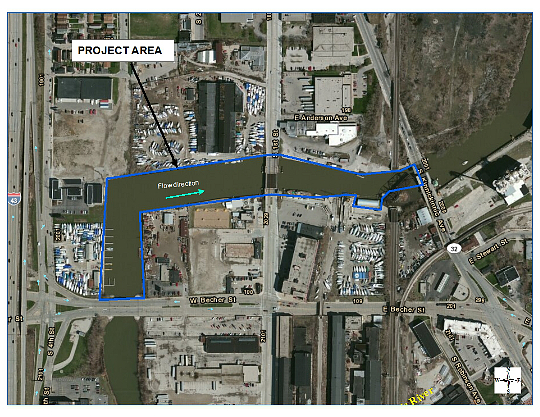 Closeup map of the Kinnickinnic River project area.