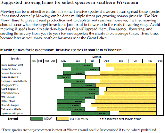 Suggested mowing times for less common invasive species