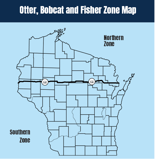 Otter, bobcat and fisher zone map, showing the division between the two zones. 