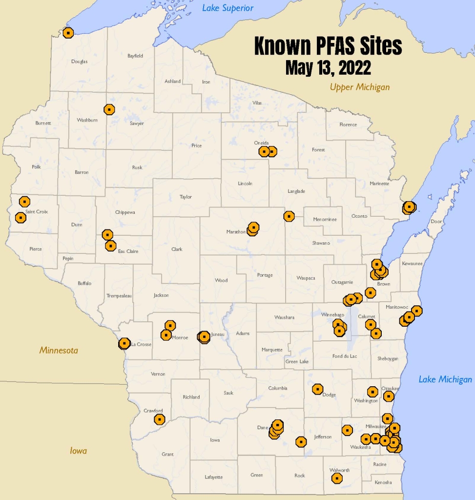 Known PFAS sites as of May 13, 2022
