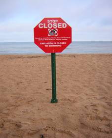 Closed beach sign