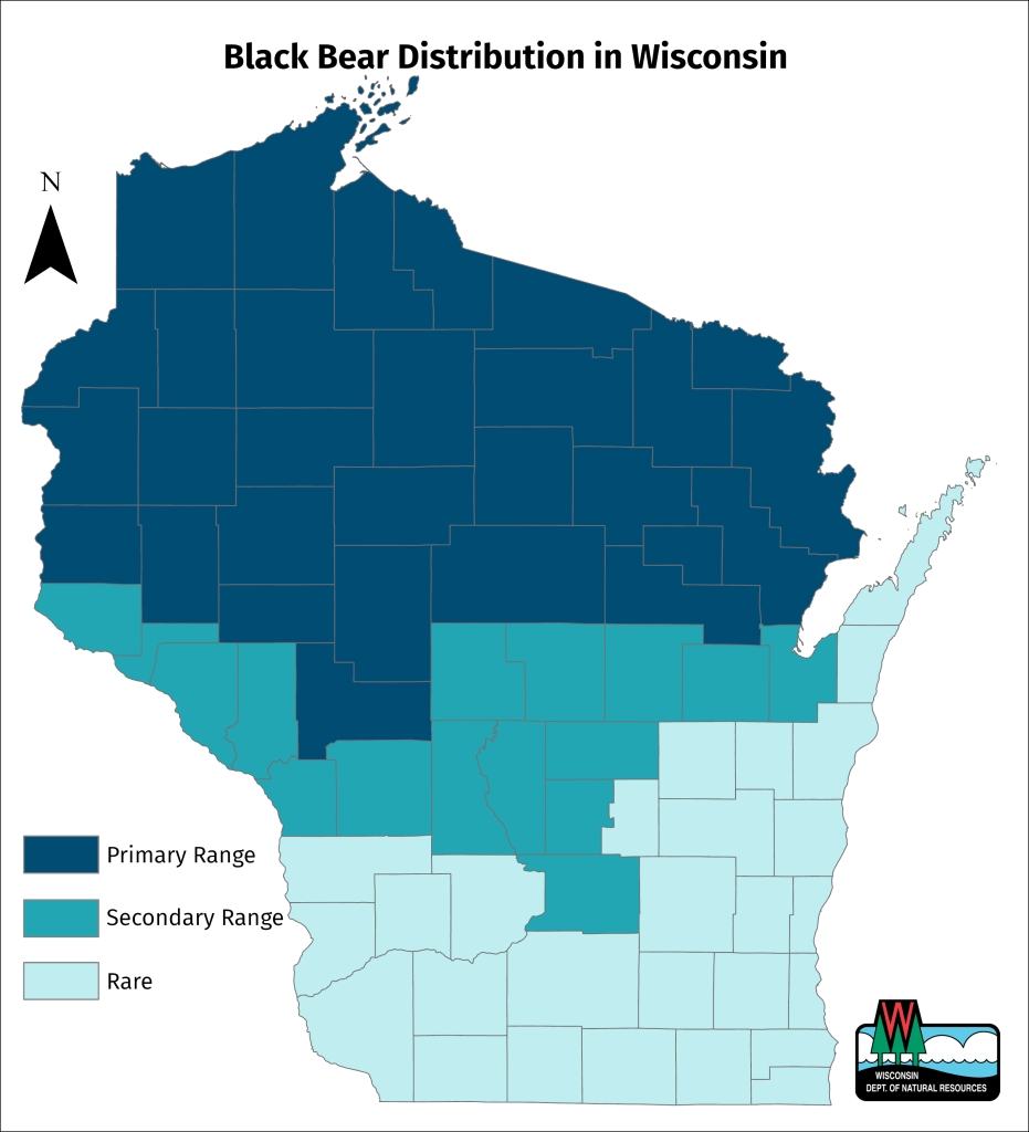 Map of the distribution of black bears around the state