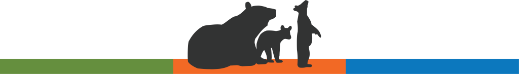 A silhouette of a mother bear and two cubs. 