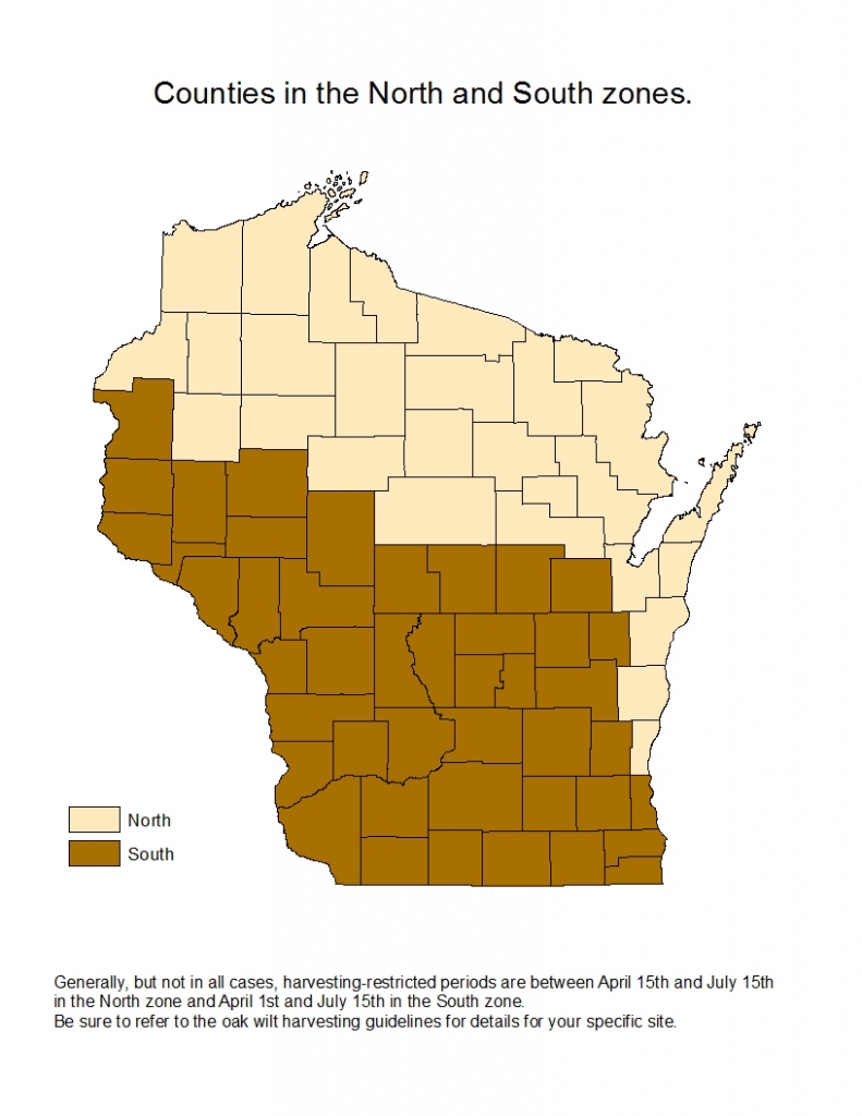 A map of Wisconsin showing which counties are in the North and South zones.