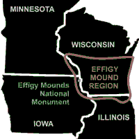Map showing effigy mound region