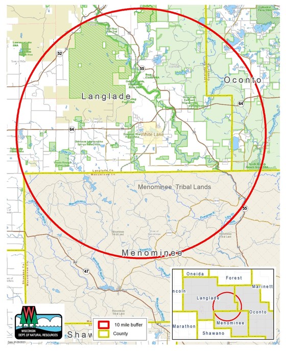 Map of langlage county CWD buffer zone