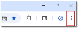 A screenshot of the top-right corner of the Chrome browser window. A red box surrounds the ellipsis.