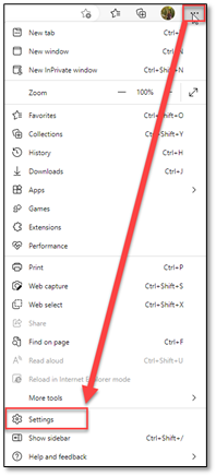 A screenshot of the Microsoft Edge browser settings menu.