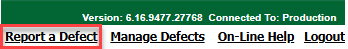 A screenshot of the WisFIRS "Report a Defect" button.